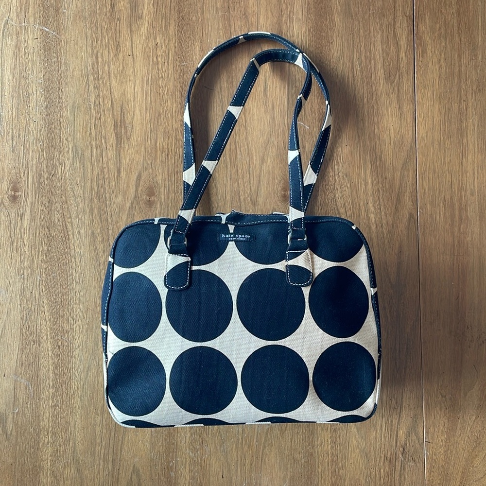 Vintage Kate Spade Black and Cream Polka Dot Shoulder Bag
